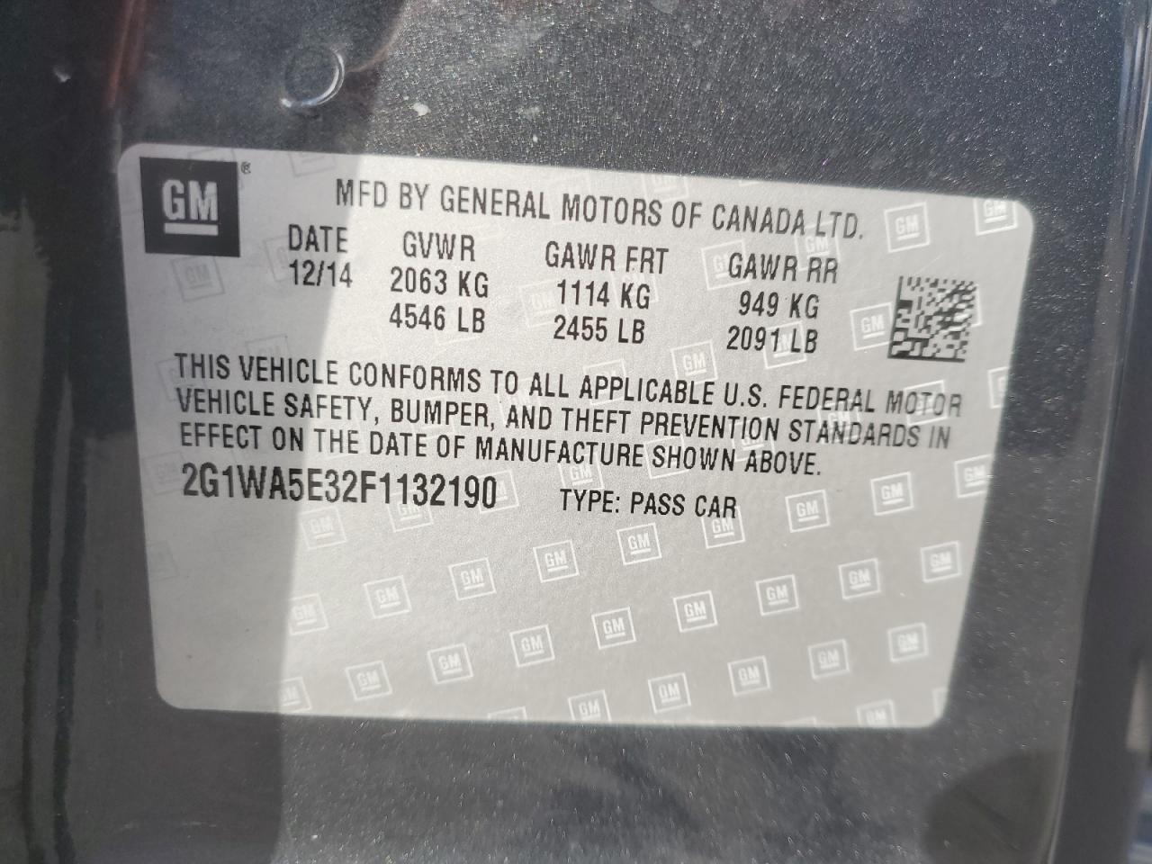2015 Chevrolet Impala VIN 2G1WA5E32F1132190 Copart auction photo, side damage thumbnail 14