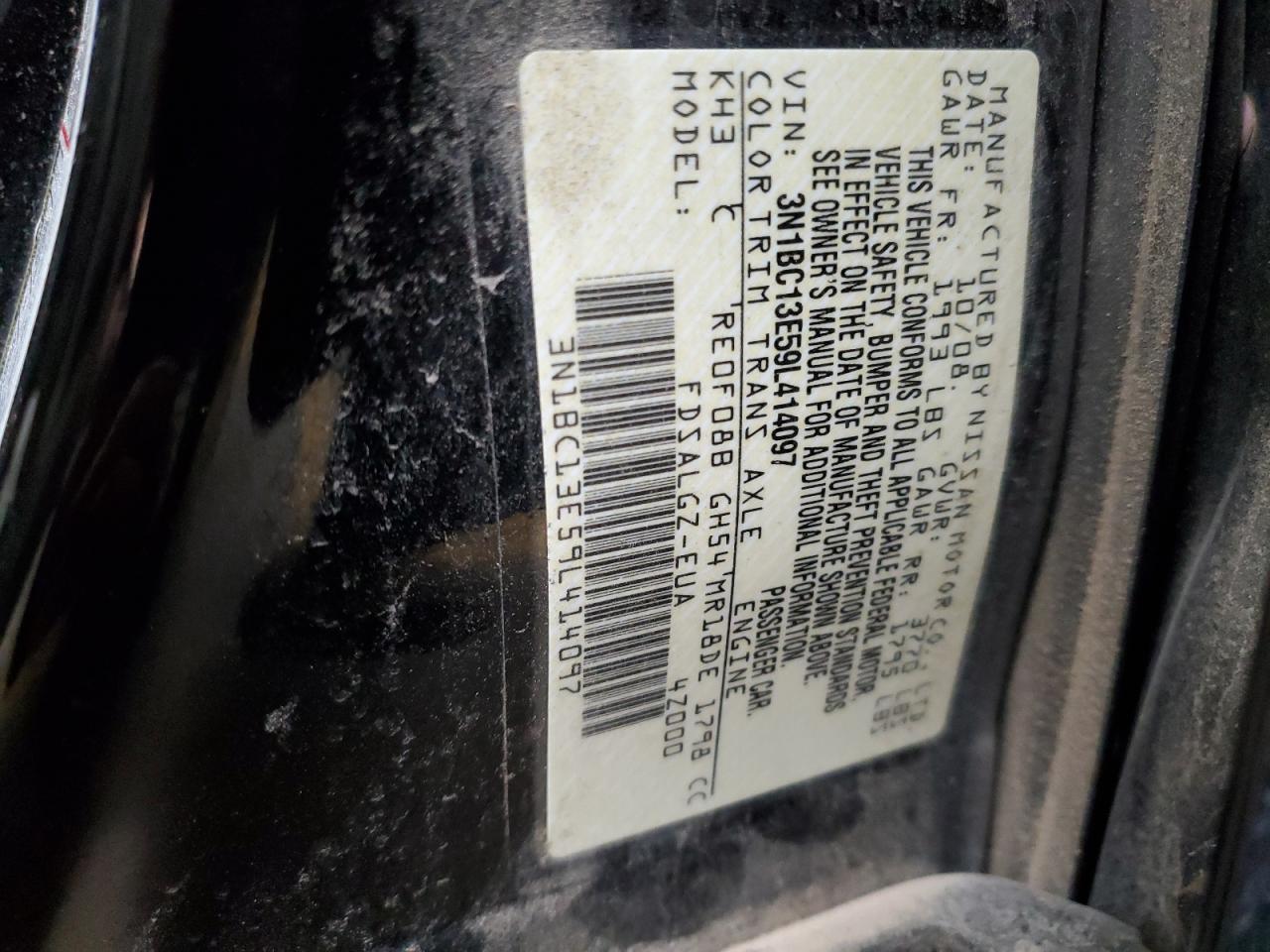 2009 Nissan Versa VIN 3N1BC13E59L414097 Copart auction photo, side damage thumbnail 14
