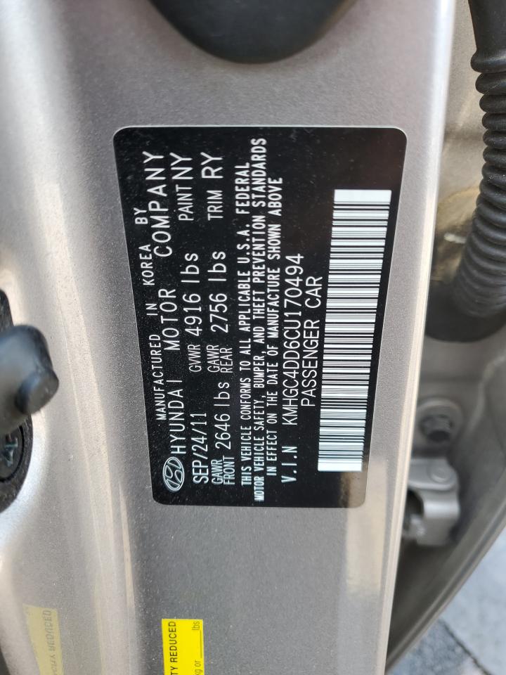 2012 Hyundai Genesis VIN KMHGC4DD6CU170494 Copart auction photo, all over damage thumbnail 12