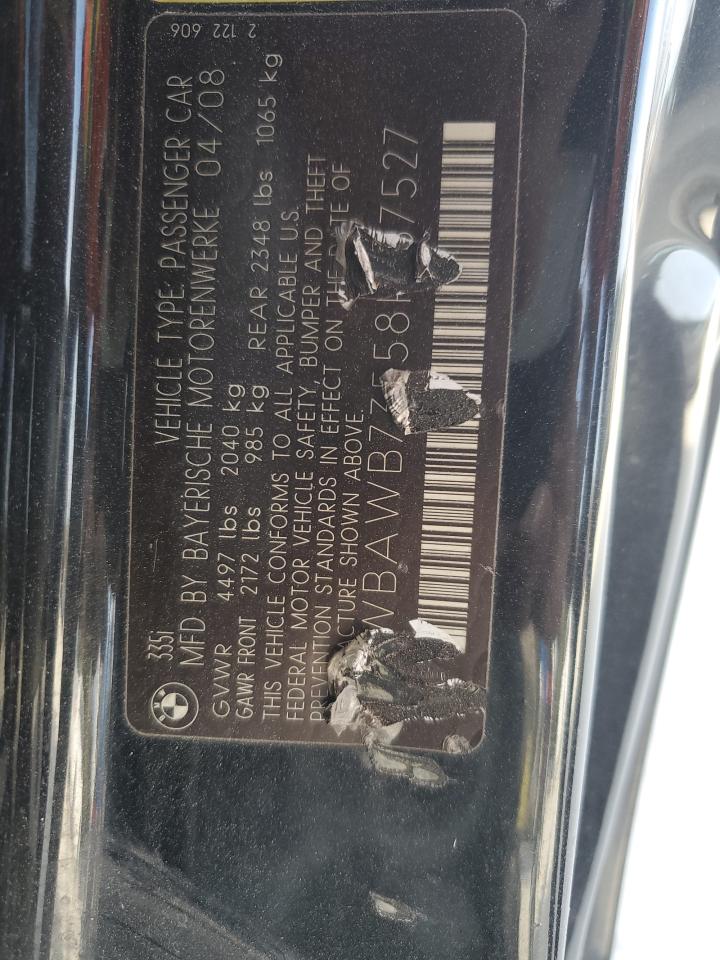 2008 BMW 3er VIN WBAWB73558P157527 Copart auction photo, all over damage thumbnail 14