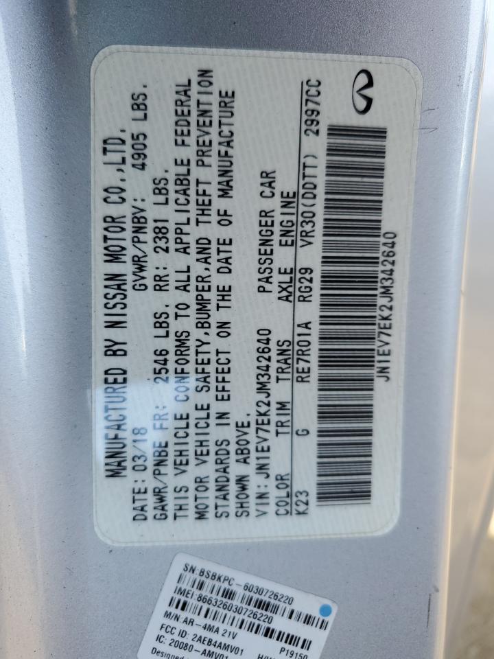 2018 Infiniti Q60 VIN JN1EV7EK2JM342640 Copart auction photo, all over damage thumbnail 15