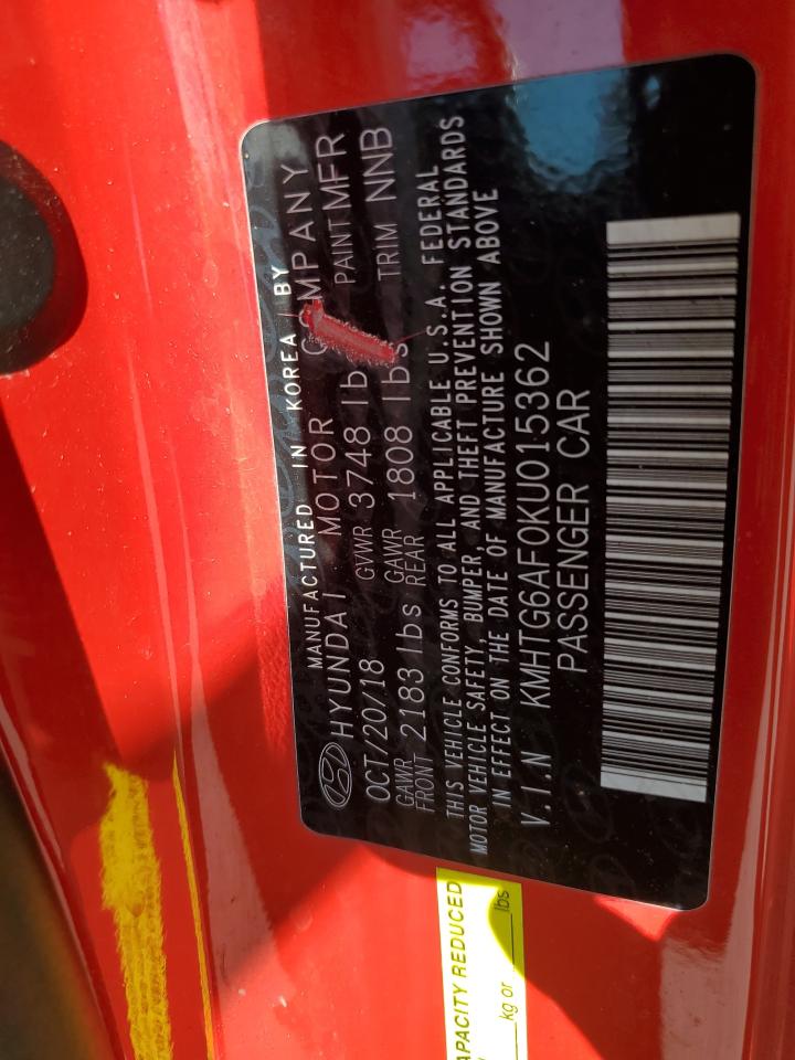 2019 Hyundai Veloster VIN KMHTG6AF0KU015362 Copart auction photo, front end damage thumbnail 12