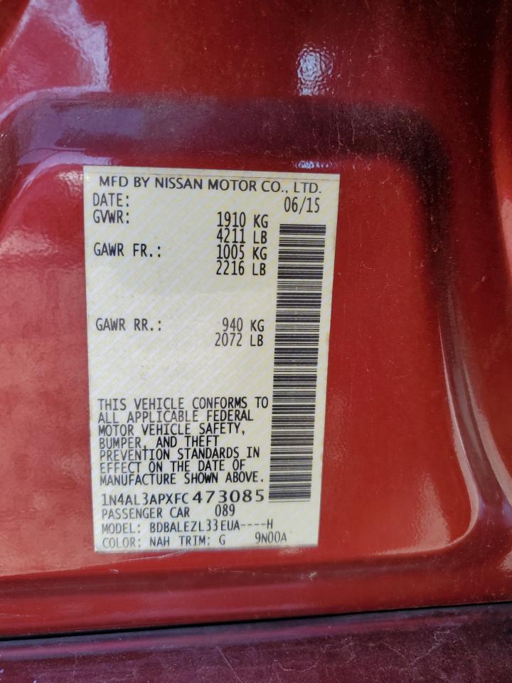 2015 Nissan Altima VIN 1N4AL3APXFC473085 Copart auction photo, rear end damage thumbnail 15