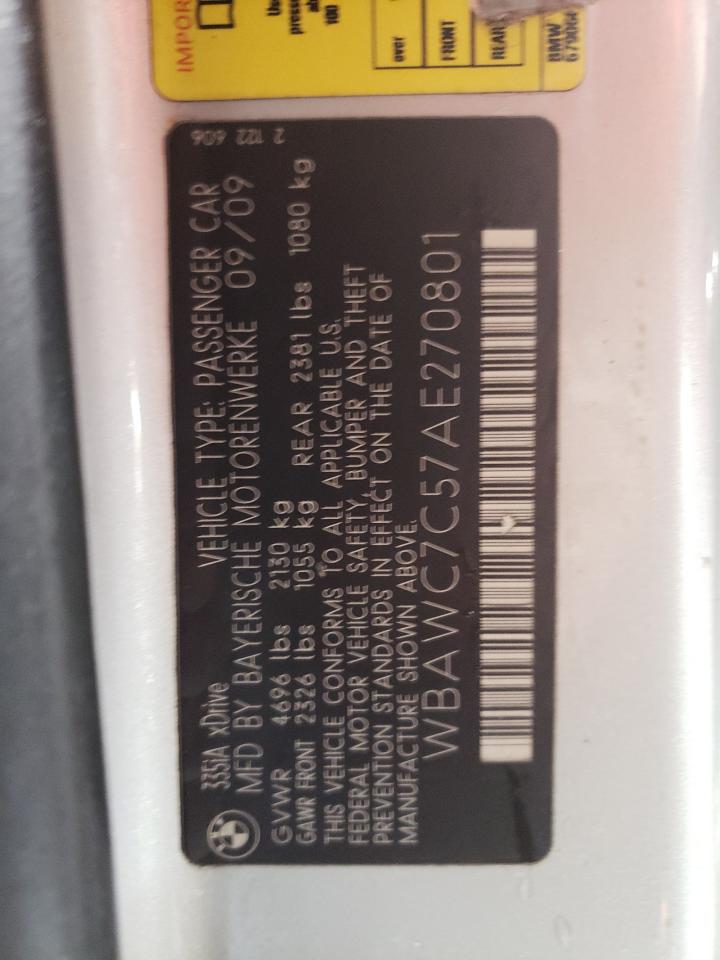 2010 BMW 3er VIN WBAWC7C57AE270801 Copart auction photo, front end damage thumbnail 12