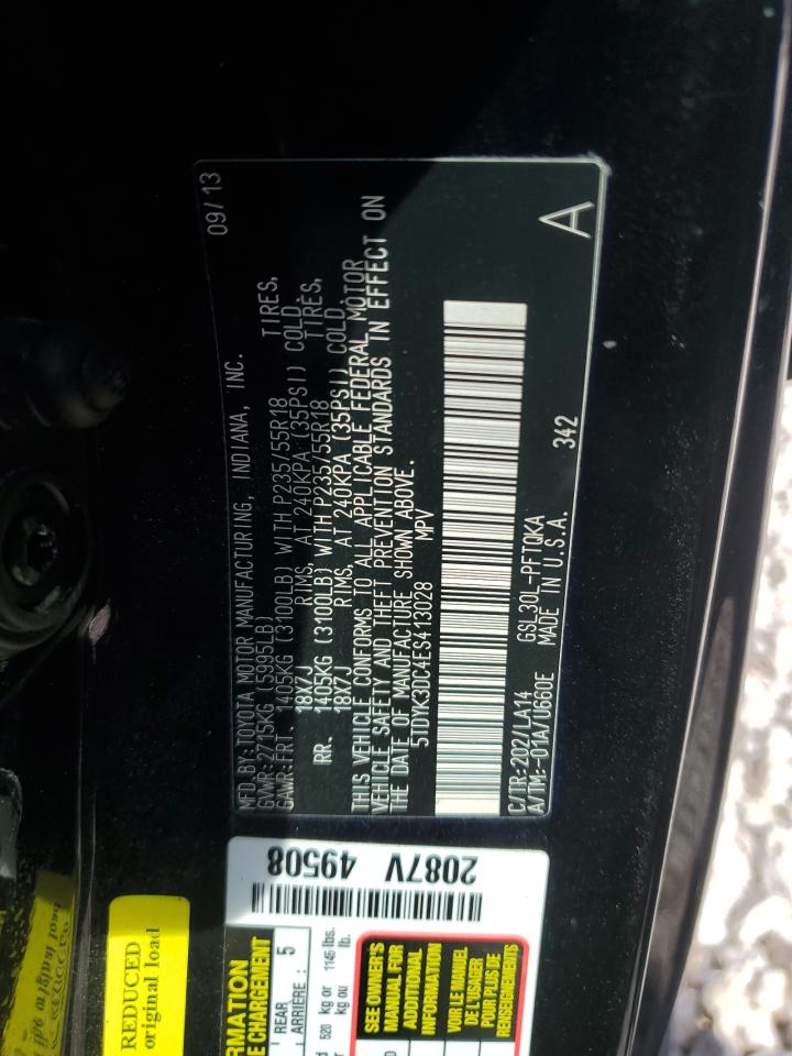 2014 Toyota Sienna VIN 5TDYK3DC4ES413028 Copart auction photo, front end damage thumbnail 16