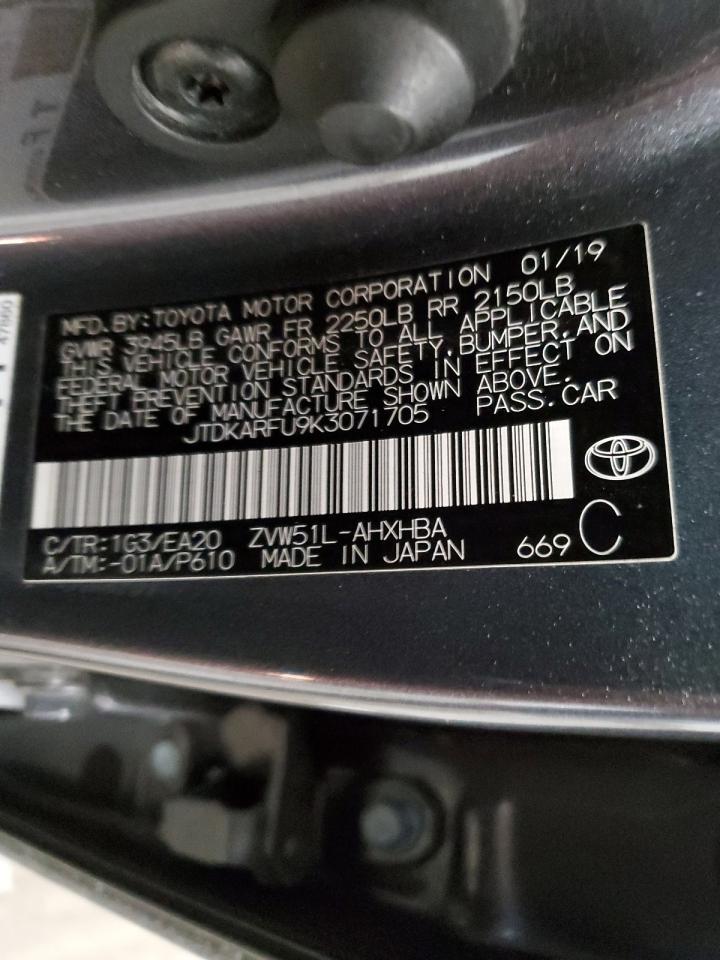 2019 Toyota Prius VIN JTDKARFU9K3071705 Copart auction photo, front end / rear end damage thumbnail 14