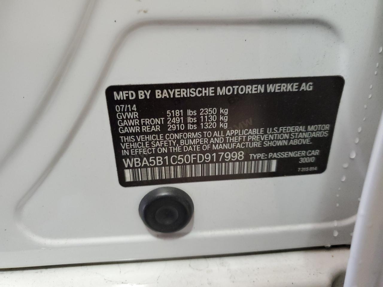 2015 BMW 5er VIN WBA5B1C50FD917998 Copart auction photo, front end damage thumbnail 14