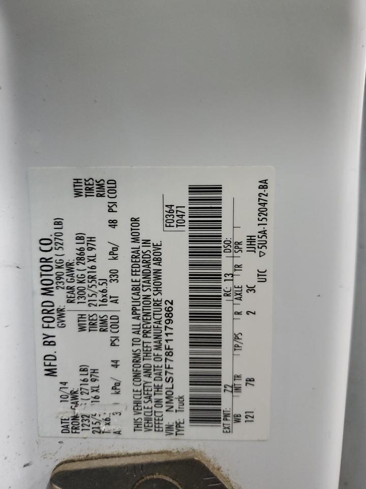 2015 Ford Transit VIN NM0LS7F78F1179862 Copart auction photo, rear end / hail damage thumbnail 13