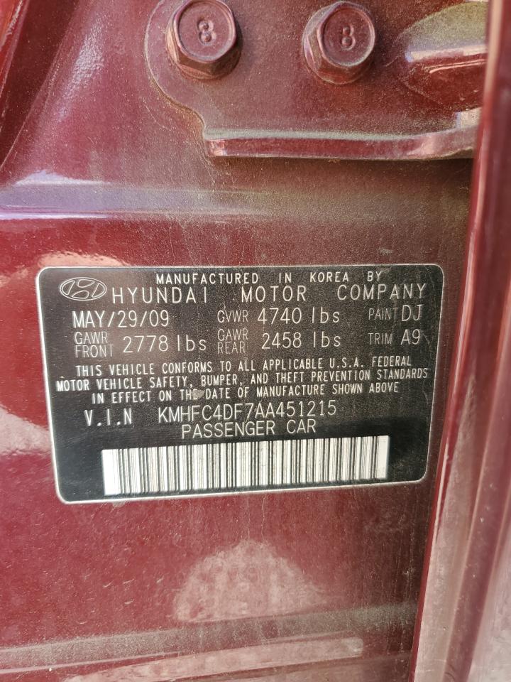 2010 Hyundai Azera VIN KMHFC4DF7AA451215 Copart auction photo, front end damage thumbnail 12