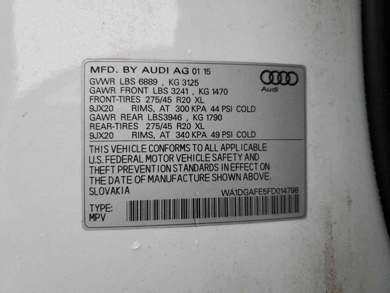 2015 Audi Q7 VIN WA1DGAFE5FD014798 Copart auction photo, minor dent/scratches damage thumbnail 13