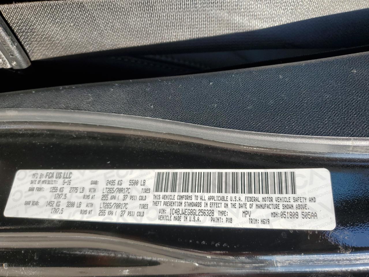 2016 Jeep Wrangler VIN 1C4BJWEG8GL256328 Copart auction photo, all over damage thumbnail 13