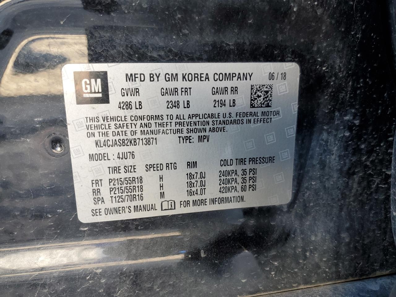 2019 Buick Encore VIN KL4CJASB2KB713871 Copart auction photo, rear end damage thumbnail 13
