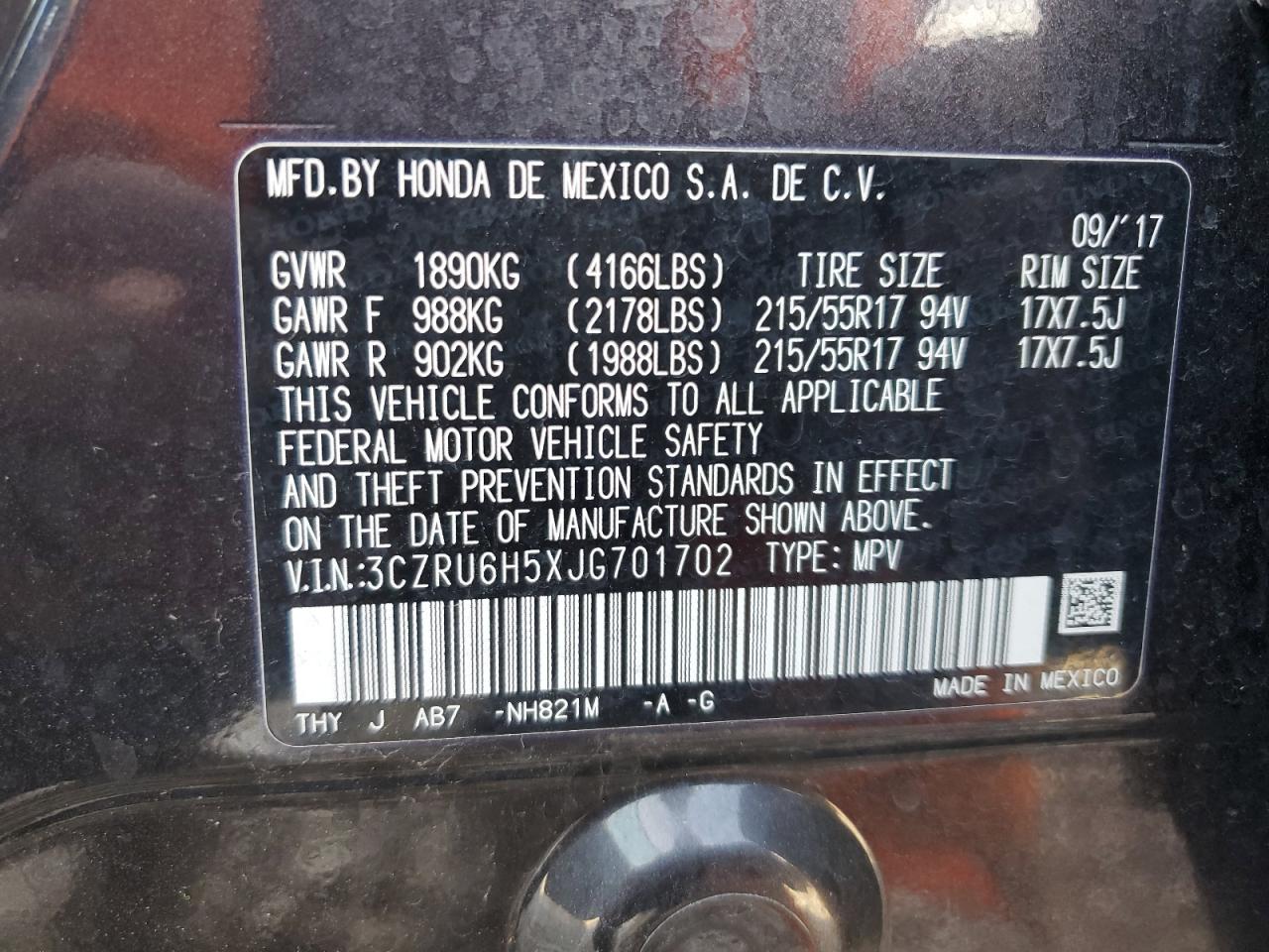 2018 Honda HR-V VIN 3CZRU6H5XJG701702 Copart auction photo, front end damage thumbnail 13