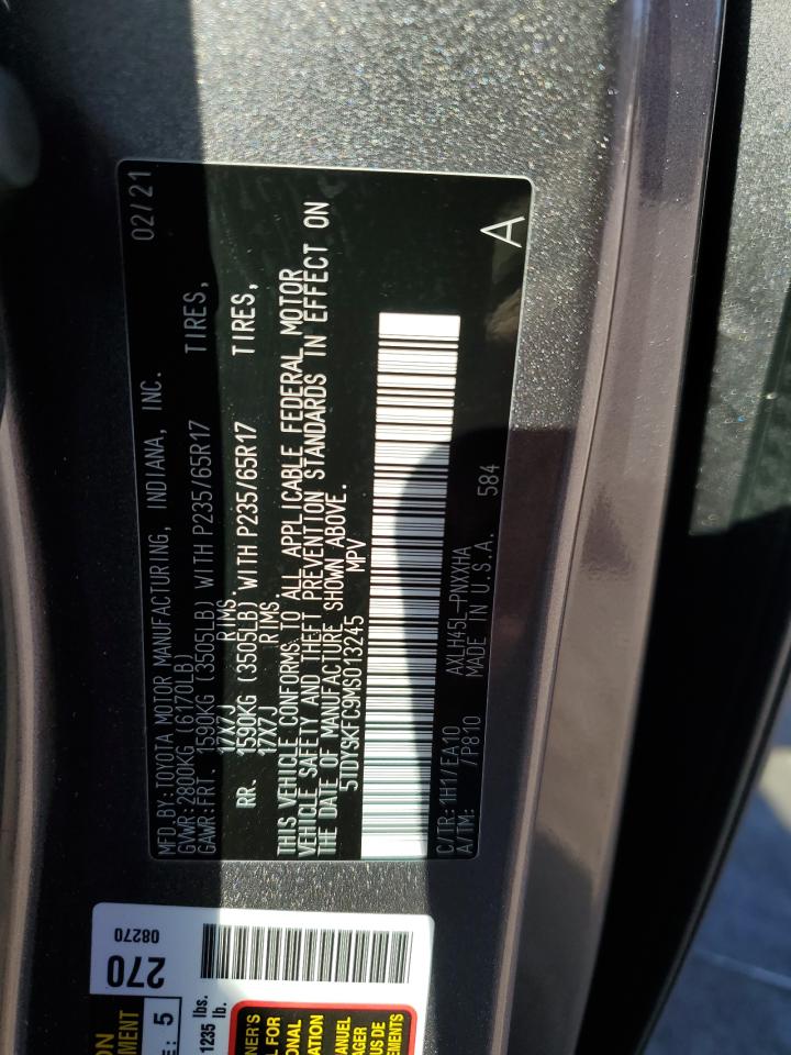 2021 Toyota Sienna VIN 5TDYSKFC9MS013245 Copart auction photo, side / front end damage thumbnail 13