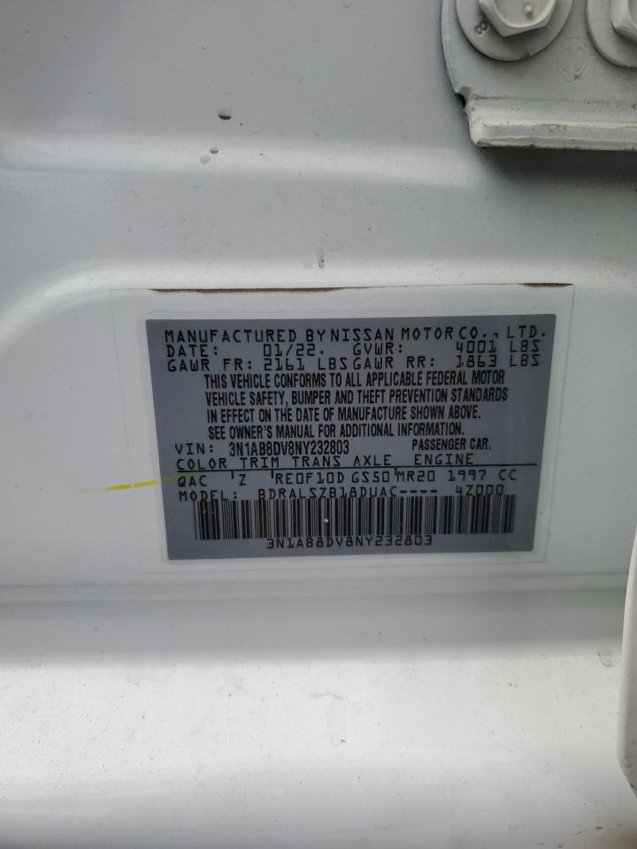 2022 Nissan Sentra VIN 3N1AB8DV8NY232803 Copart auction photo, front end / minor dent/scratches damage thumbnail 14