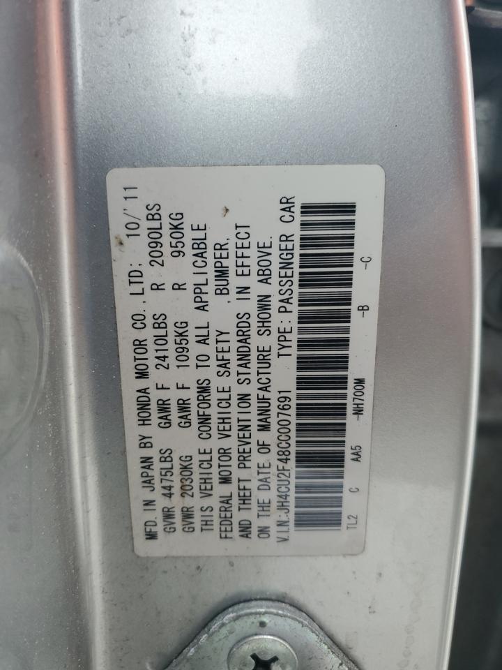 2012 Acura TSX VIN JH4CU2F48CC007691 Copart auction photo, rear end / front end damage thumbnail 12