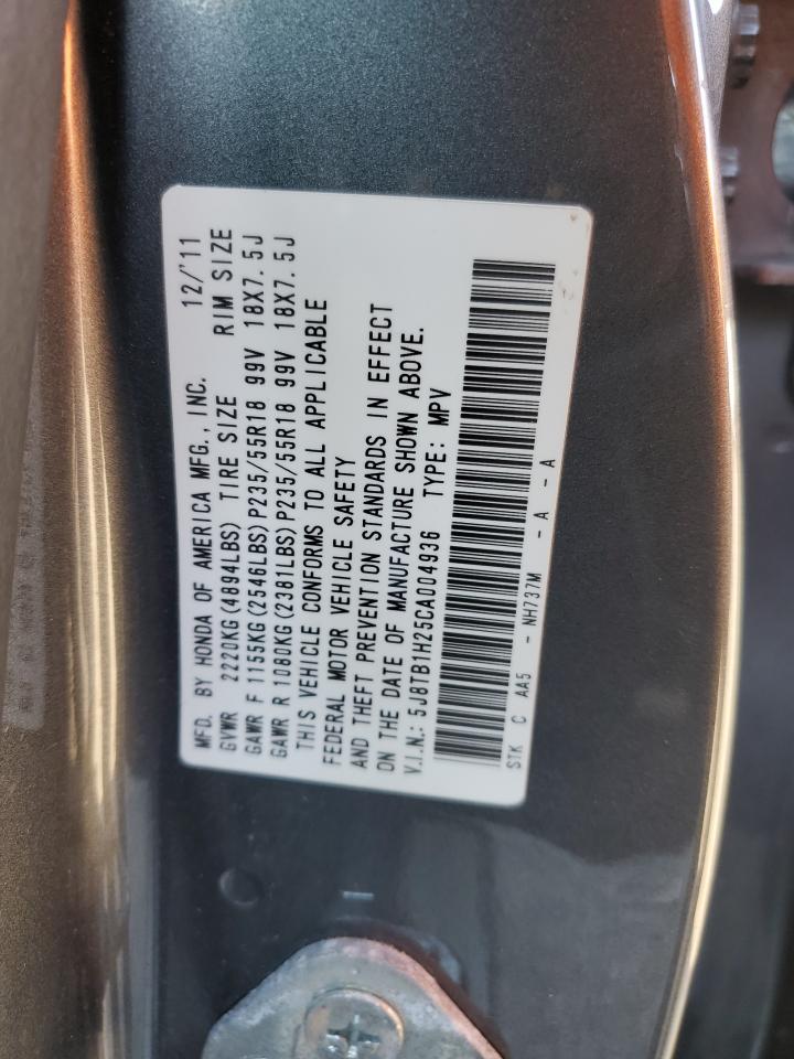 2012 Acura RDX VIN 5J8TB1H25CA004936 Copart auction photo, front end / minor dent/scratches damage thumbnail 12