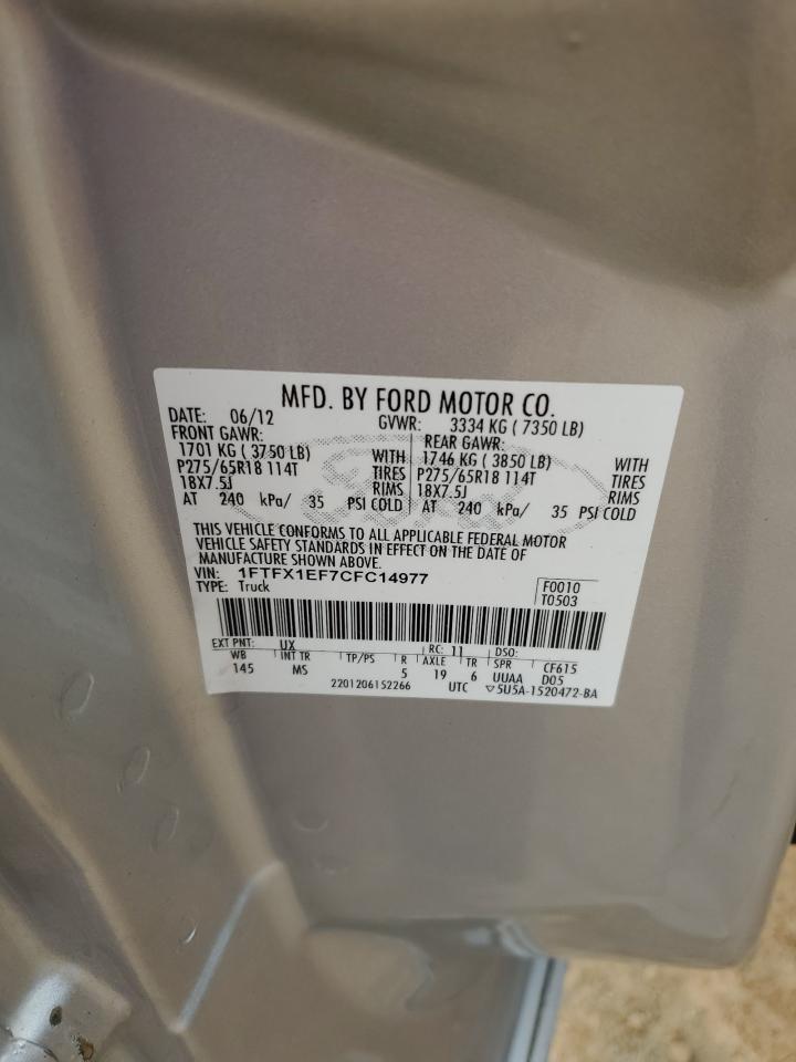 2012 Ford F-150 VIN 1FTFX1EF7CFC14977 Copart auction photo, front end damage thumbnail 13