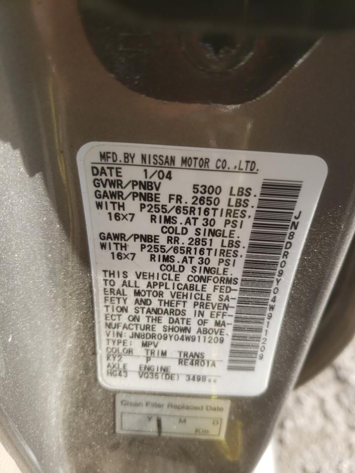 2004 Nissan Pathfinder VIN JN8DR09Y04W911209 Copart auction photo, all over damage thumbnail 15