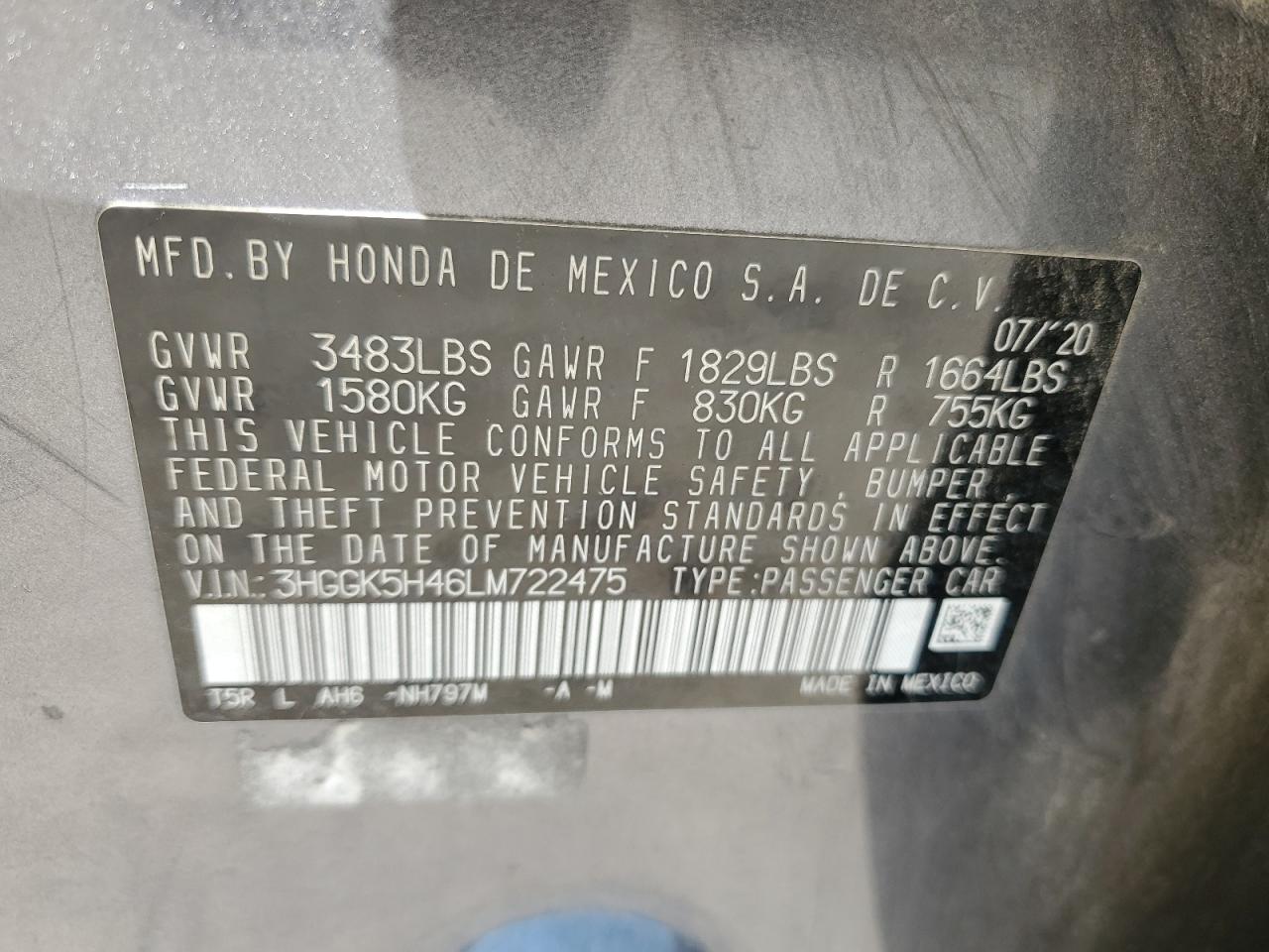 2020 Honda Fit VIN 3HGGK5H46LM722475 Copart auction photo, front end damage thumbnail 16