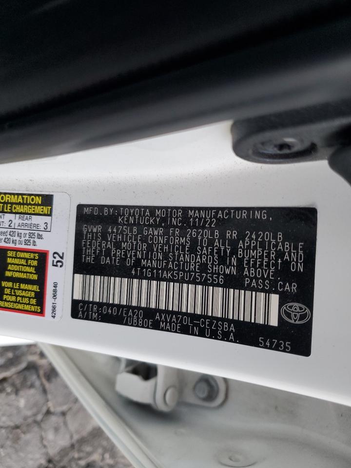 2023 Toyota Camry VIN 4T1G11AK5PU757556 Copart auction photo, front end / side damage thumbnail 12