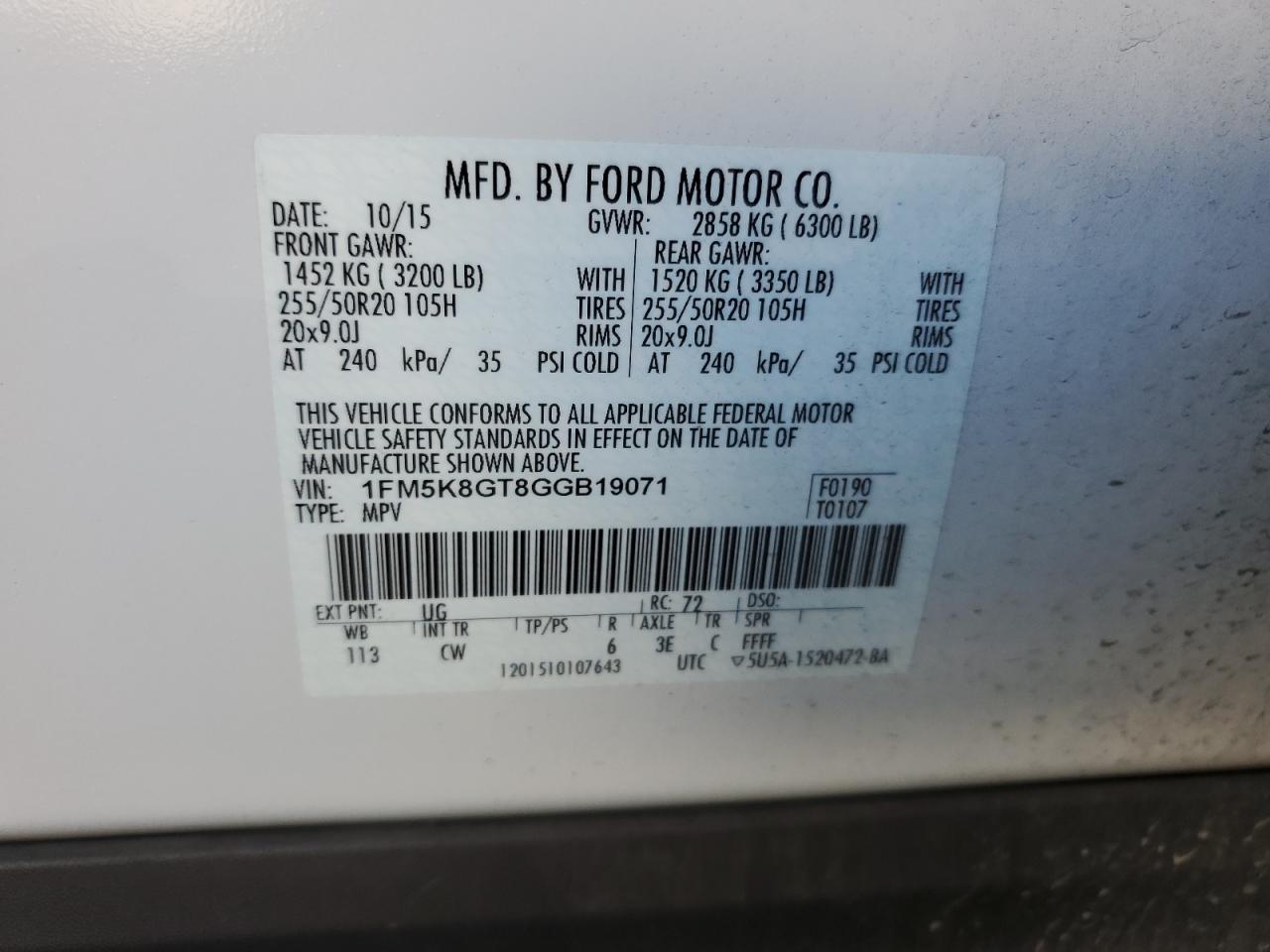 2016 Ford Explorer VIN 1FM5K8GT8GGB19071 Copart auction photo, all over damage thumbnail 12