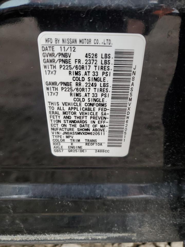2013 Nissan Rogue VIN JN8AS5MVXDW620511 Copart auction photo, side damage thumbnail 13