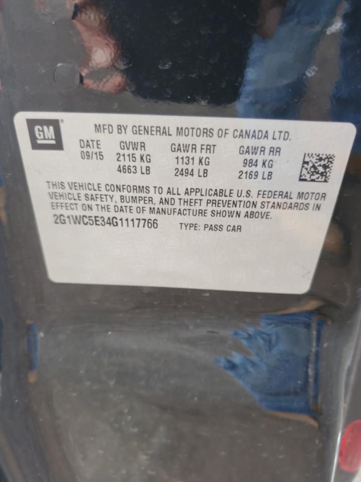 2016 Chevrolet Impala VIN 2G1WC5E34G1117766 Copart auction photo, front end / undercarriage damage thumbnail 14