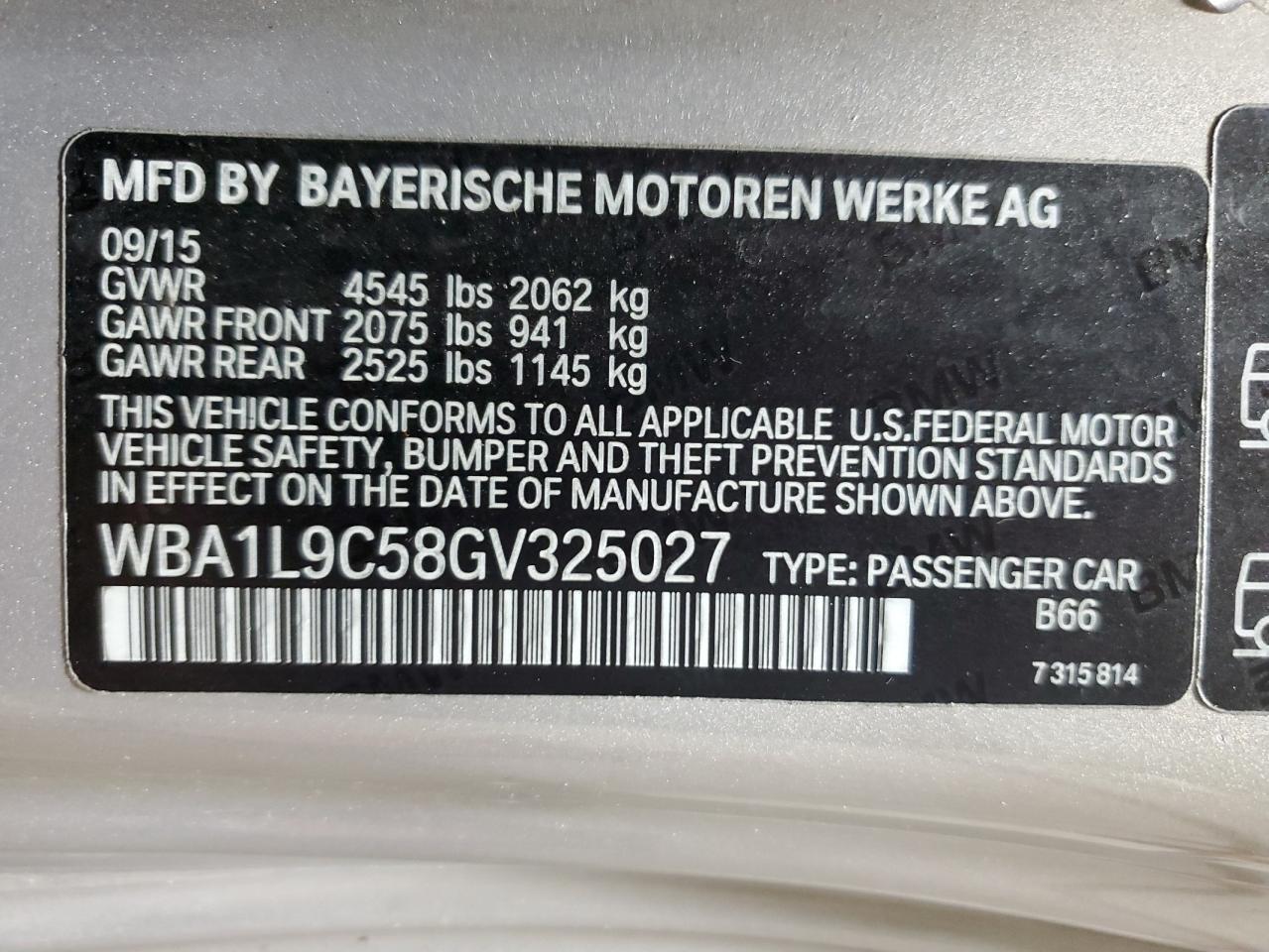 2016 BMW 2er VIN WBA1L9C58GV325027 Copart auction photo, front end / undercarriage damage thumbnail 14