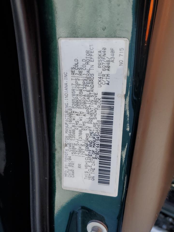 2004 Toyota Tundra VIN 5TBDT44194S455458 Copart auction photo, front end / minor dent/scratches damage thumbnail 12