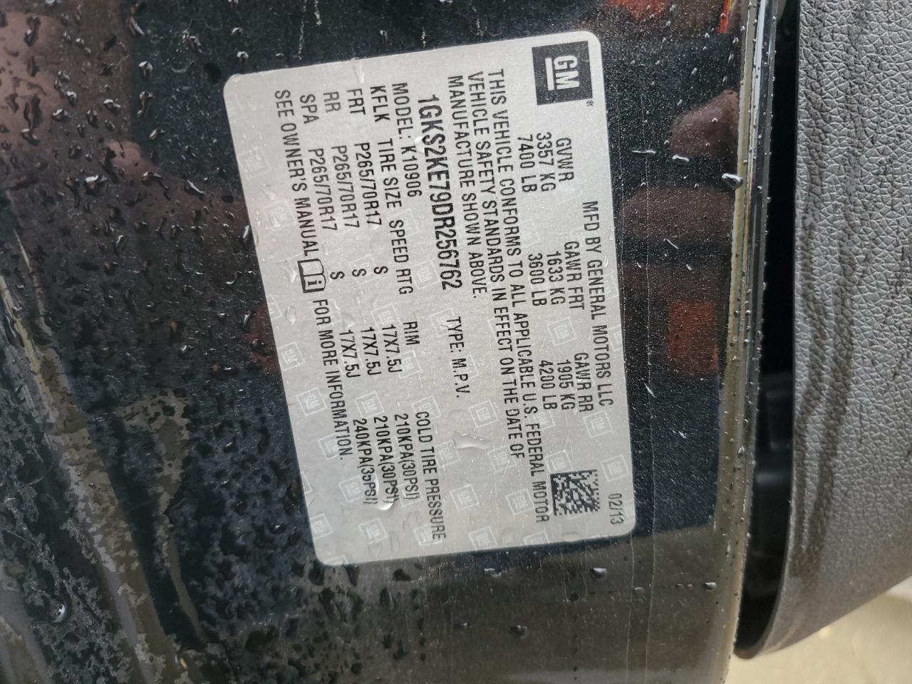 2013 GMC Yukon VIN 1GKS2KE79DR256762 Copart auction photo, all over / side damage thumbnail 13