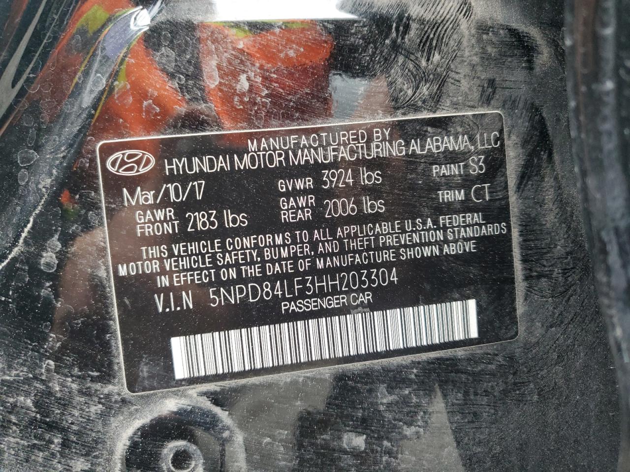 2017 Hyundai Elantra VIN 5NPD84LF3HH203304 Copart auction photo, rear end damage thumbnail 14