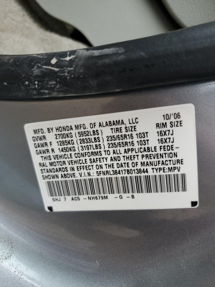 2007 Honda Odyssey VIN 5FNRL38417B013844 Copart auction photo, front end damage thumbnail 13