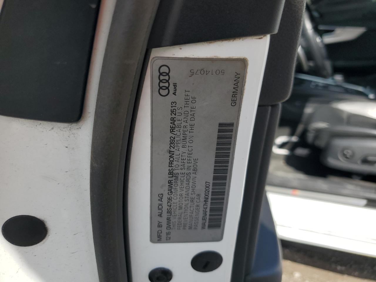 2017 Audi A4 VIN WAUENAF47HN002007 Copart auction photo, rear end damage thumbnail 15