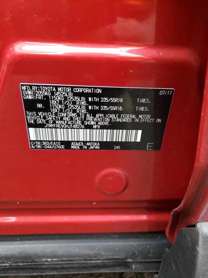 2017 Toyota RAV 4 VIN JTMYFREV0HJ148276 Copart auction photo, water/flood / minor dent/scratches damage thumbnail 11
