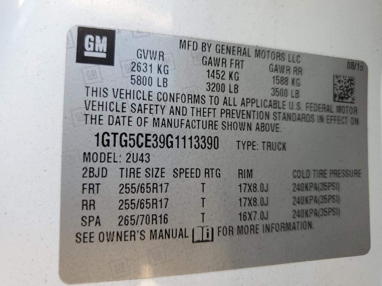 2016 GMC Canyon VIN 1GTG5CE39G1113390 Copart auction photo, side damage thumbnail 14