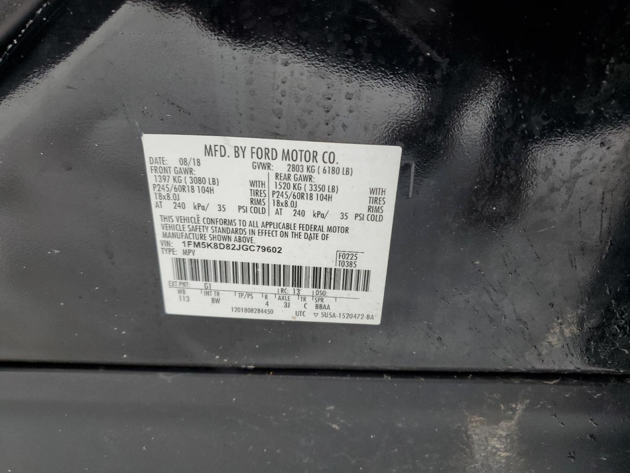 2018 Ford Explorer VIN 1FM5K8D82JGC79602 Copart auction photo, side / front end damage thumbnail 16