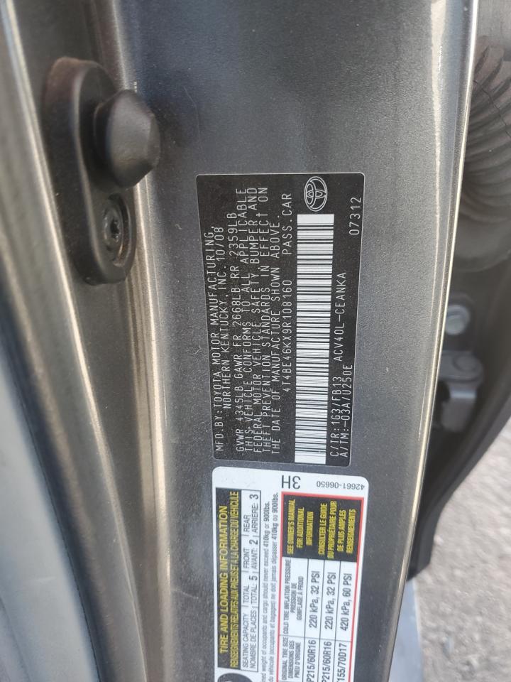 2009 Toyota Camry VIN 4T4BE46KX9R108160 Copart auction photo, front end / undercarriage damage thumbnail 13