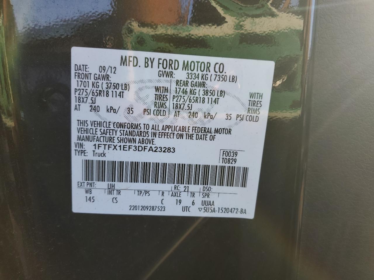 2013 Ford F-150 VIN 1FTFX1EF3DFA23283 Copart auction photo, side / normal wear damage thumbnail 12