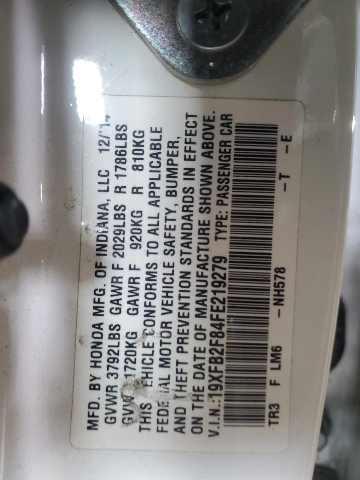2015 Honda Civic VIN 19XFB2F84FE219279 Copart auction photo, front end damage thumbnail 14
