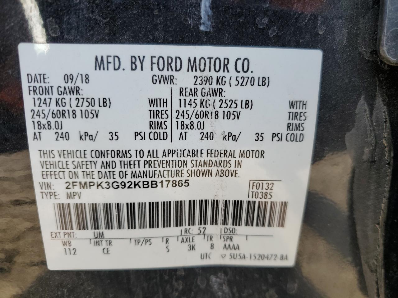 2019 Ford Edge VIN 2FMPK3G92KBB17865 Copart auction photo, side / minor dent/scratches damage thumbnail 14