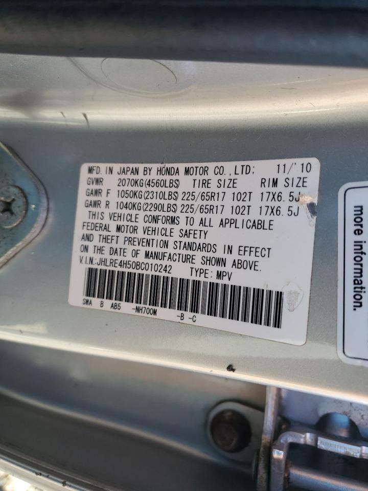2011 Honda CR-V VIN JHLRE4H50BC010242 Copart auction photo, front end / side damage thumbnail 15