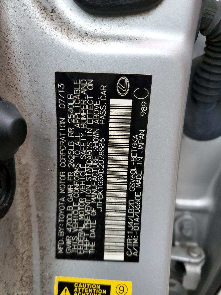 2013 Lexus ES VIN JTHBK1GGXD2078886 Copart auction photo, side damage thumbnail 12