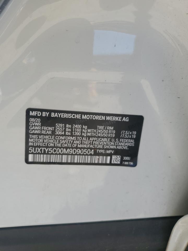 2021 BMW X3 VIN 5UXTY5C00M9D90504 Copart auction photo, front end / top/roof damage thumbnail 13