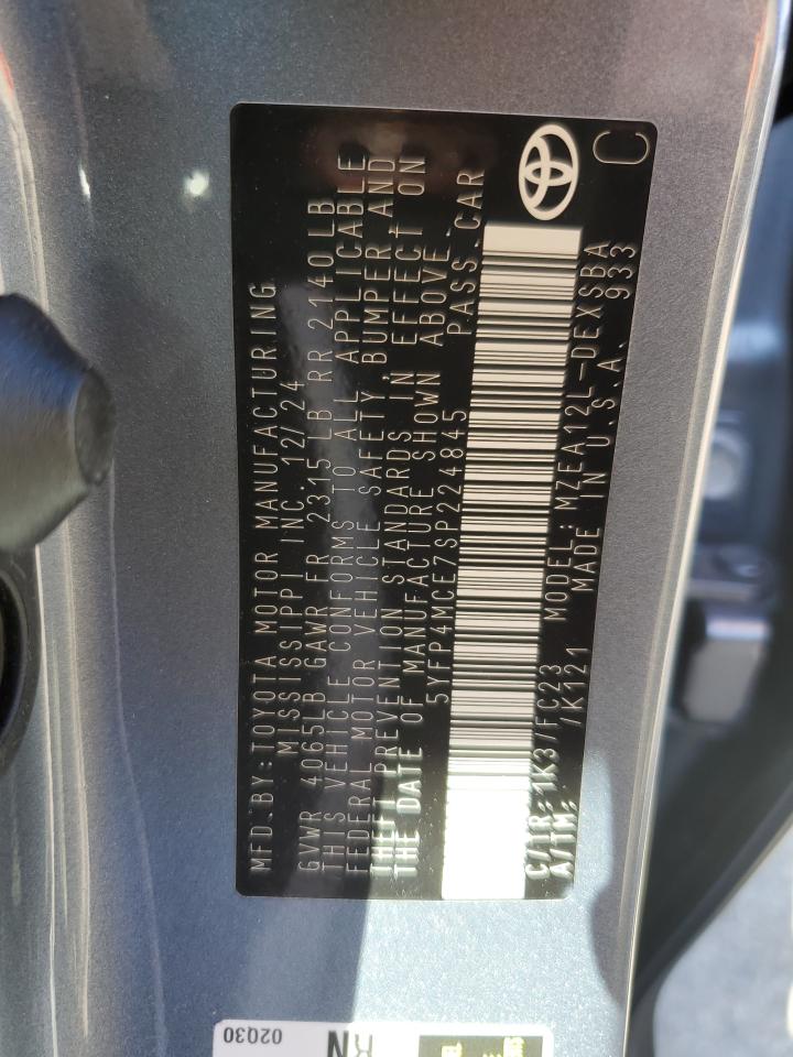 2025 Toyota Corolla VIN 5YFP4MCE7SP224845 Copart auction photo, side damage thumbnail 12