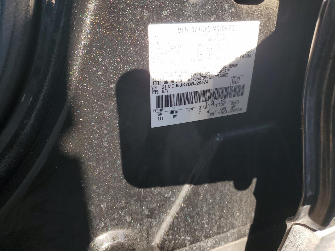 2011 Lincoln MKX VIN 2LMDJ6JK7BBJ20574 Copart auction photo, side damage thumbnail 13