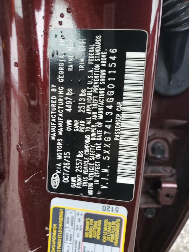 2016 KIA Optima VIN 5XXGT4L34GG011546 Copart auction photo, rear end damage thumbnail 13