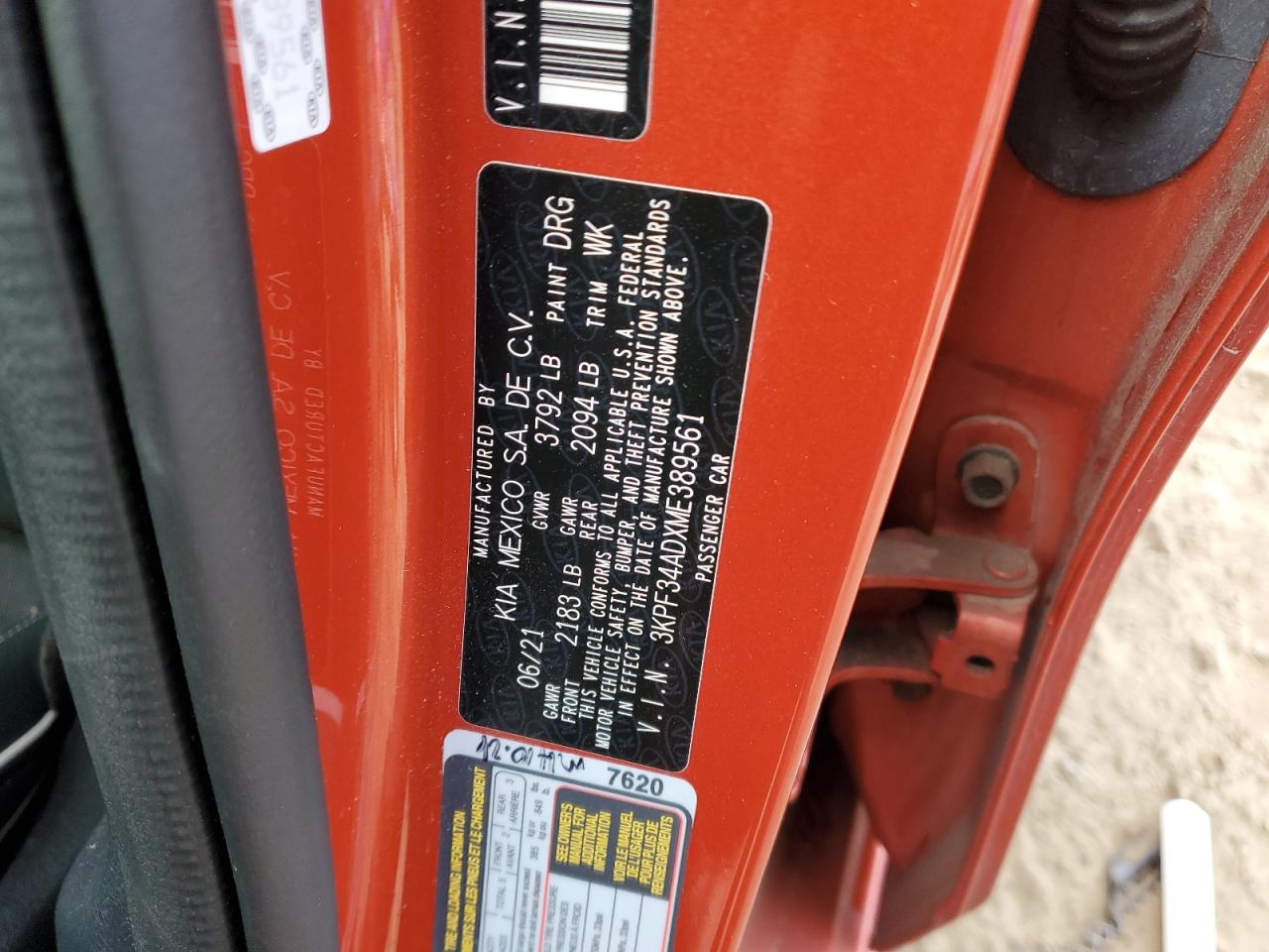 2021 KIA Forte VIN 3KPF34ADXME389561 Copart auction photo, rear end / front end damage thumbnail 12