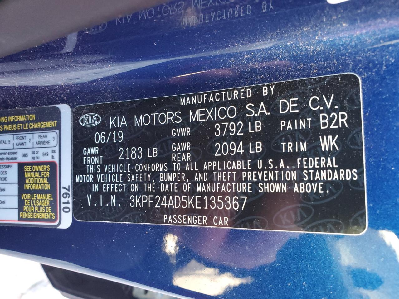 2019 KIA Forte VIN 3KPF24AD5KE135367 Copart auction photo, front end damage thumbnail 12