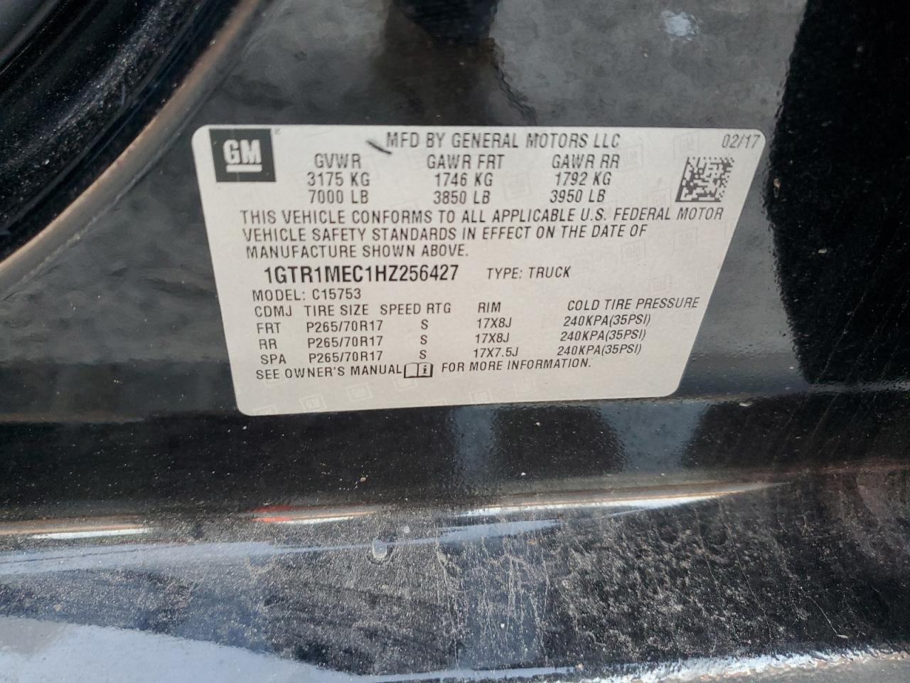 2017 GMC Sierra VIN 1GTR1MEC1HZ256427 Copart auction photo, front end damage thumbnail 13